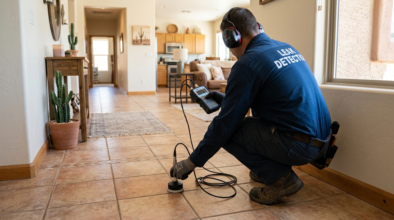 Acoustic and electronic slab leak detection inspection on a concrete foundation in Vista, CA